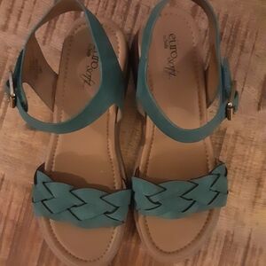 Teal Braided Ankle-Strap Sandals Size 8M